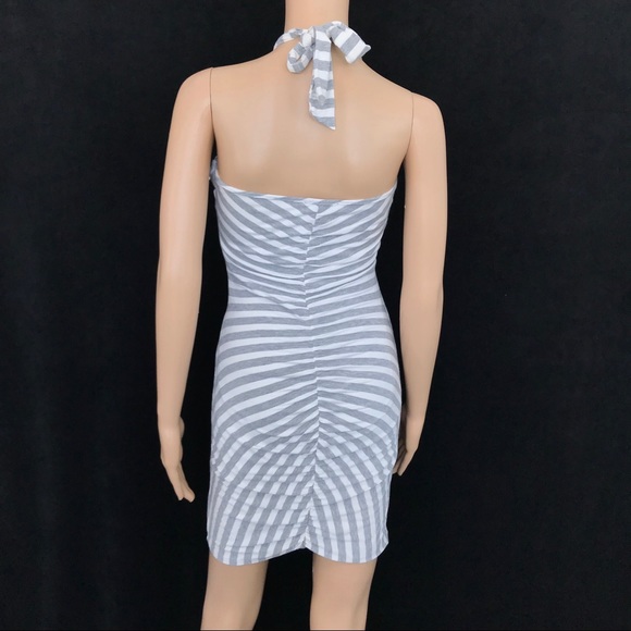 Bebe Halter White/Grey Stripped Dress - Picture 4 of 8